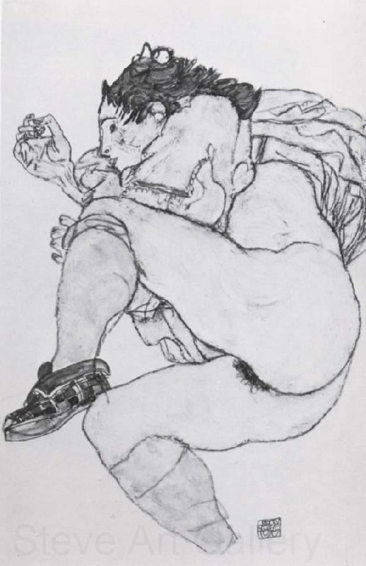 Egon Schiele Recumbent Female Nude with left leg drawn up Spain oil painting art